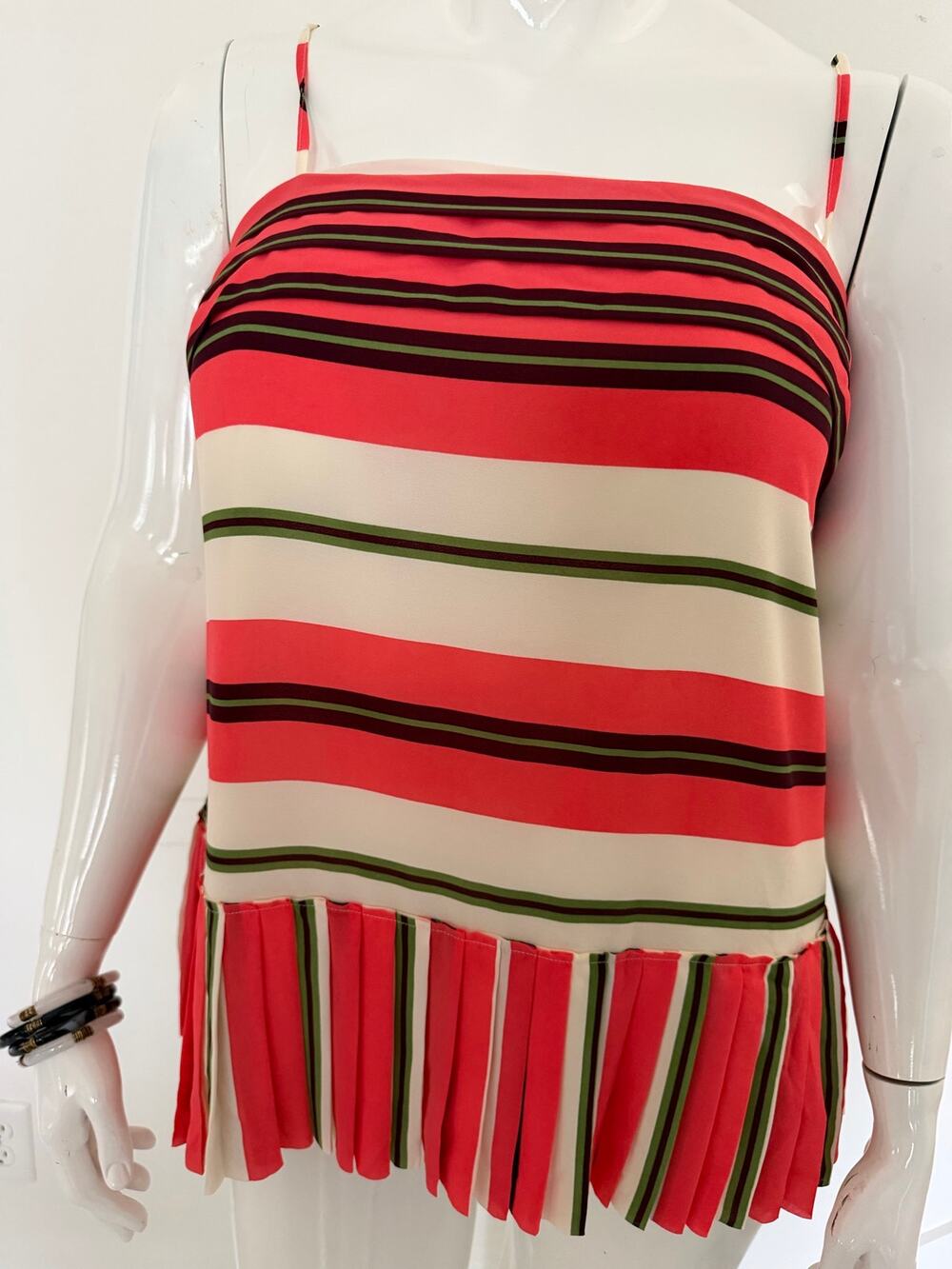 Banana Republic Striped Pleated Hem Cami Top Size L NWT $68 Coral Green